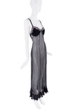 Moschino Black Sheer Lace Ruffle Polka Dot Boudoir Slip Dress Gown