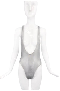 American Apparel Silver Metallic Leotard Swim Body Suit