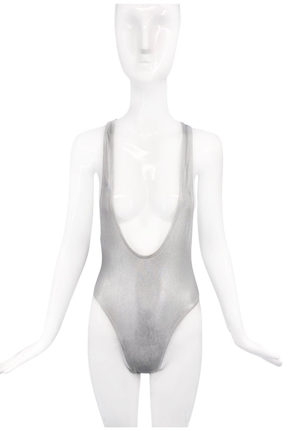 American Apparel Silver Metallic Leotard Swim Body Suit