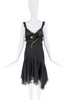 Dolce & Gabbana Black Orange Green Flower Lace Ruffle Bias Cut Dress