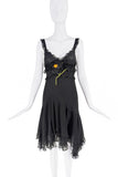 Dolce & Gabbana Black Orange Green Flower Lace Ruffle Bias Cut Dress