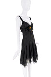 Dolce & Gabbana Black Orange Green Flower Lace Ruffle Bias Cut Dress