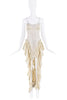 Vintage Creme Yellow Sheer Cut Out Ruffle Drape Mini Dress