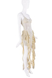Vintage Creme Yellow Sheer Cut Out Ruffle Drape Mini Dress