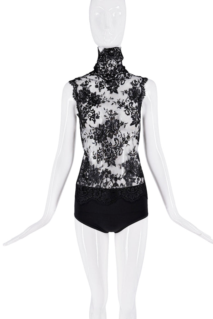 Dolce & Gabbana Black Sheer Lace Flower Embroidered Turtleneck Top
