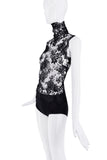 Dolce & Gabbana Black Sheer Lace Flower Embroidered Turtleneck Top