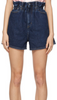 Ganni Dark Blue Denim Shorts with Ruffle Waistline