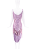 Roberto Cavalli Purple Beaded Feather Leopard Print Waterfall Fringe Dress