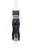 Vintage Black Silk Lace Cut Out Sheer Bias Cut Galliano Style Mermaid Dress Gown