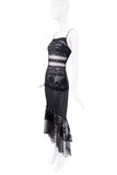 Vintage Black Silk Lace Cut Out Sheer Bias Cut Galliano Style Mermaid Dress Gown
