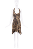 Roberto Cavalli Brown Black Checkered Leopard Print Halter Dress Runway FW2003