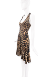 Roberto Cavalli Brown Black Checkered Leopard Print Halter Dress Runway FW2003