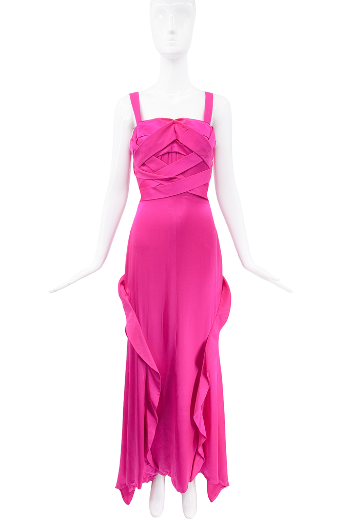 Versace Pink Silk Satin Ribbon Bondage Corset Dress Gown