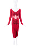 Versace Red Cut Out Corseted Ruched Dress