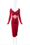 Versace Red Cut Out Corseted Ruched Dress