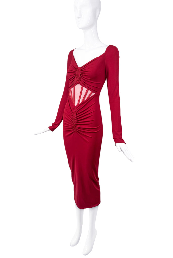 Versace Red Cut Out Corseted Ruched Dress