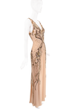 Roberto Cavalli Beige Beaded Embroidered Dress Gown