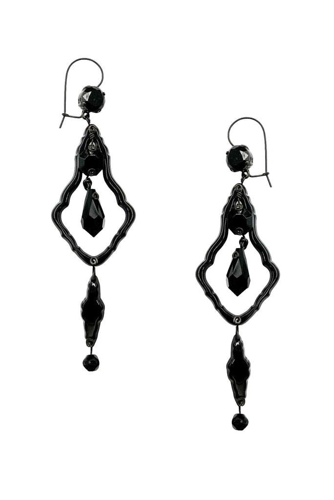 Jean Paul Gaultier Black Crystal Beaded Chandelier Drop Earrings