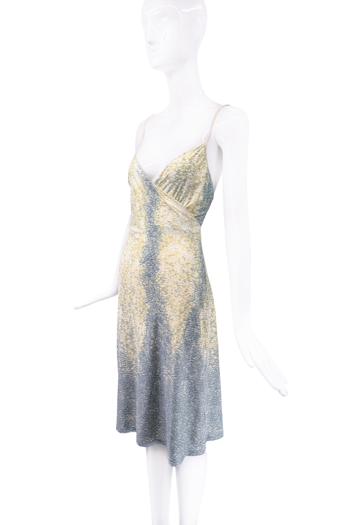 Roberto Cavalli Blue Yellow Scale Snake Print Wrap Slip Dress