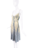 Roberto Cavalli Blue Yellow Scale Snake Print Wrap Slip Dress