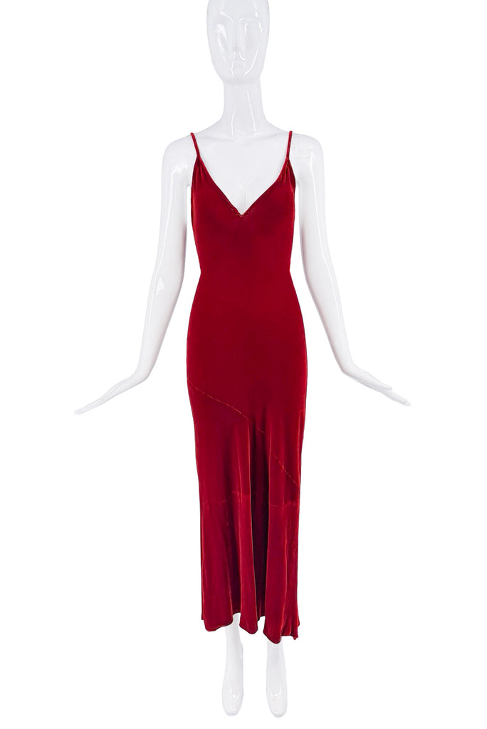 Jean Paul Gaultier Red Velvet Bias Cut Slip Dress Gown
