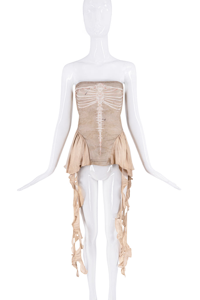 Koala Momo Tan Beige Dragonfly Skeleton Print Ruffle Tube Top