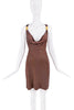 Versace Brown Crystal Gold Logo Strap Cross Open Back Dress