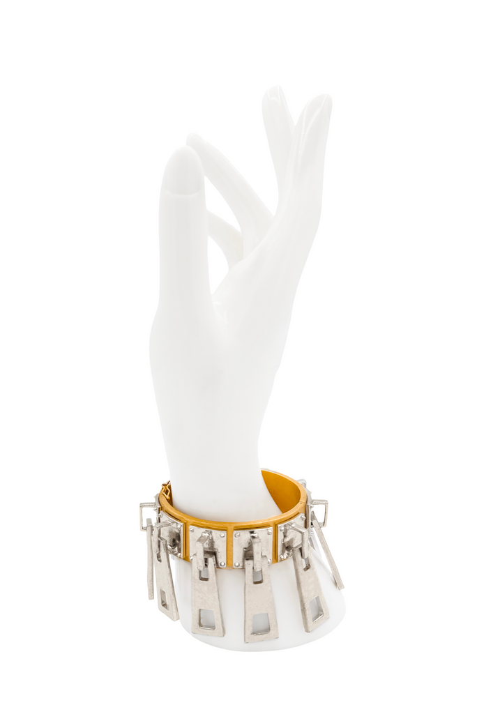 Eddie Borgo Gold Silver Two Tone Zipper Charm Cuff Bracelet