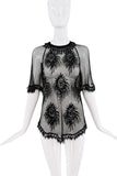 Saint Laurent Black Mesh Beaded Sequin Pattern Fringe Top