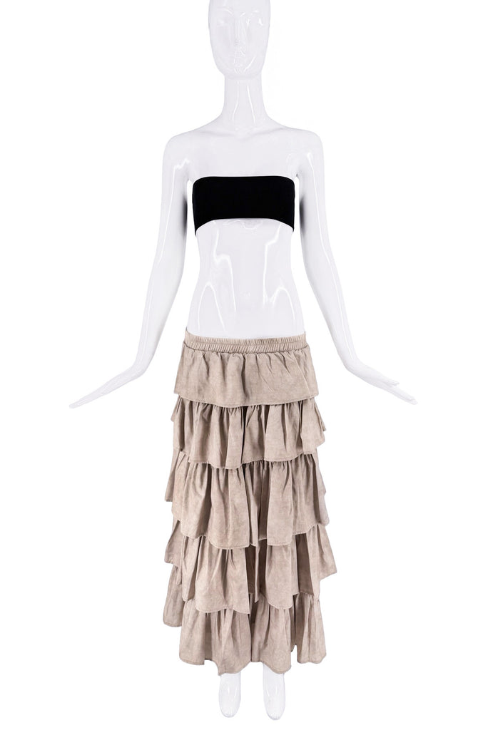 Koala Momo Tan Beige Ruffle Boho Maxi Skirt