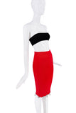 Schiaparelli Red Silver Charm Ribbed Collar Bodycon Top Skirt Set