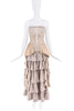 Koala Momo Tan Beige Dragonfly Print Ruffle Strapless Dress Set