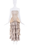 Koala Momo Tan Beige Dragonfly Print Ruffle Strapless Dress Set