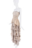 Koala Momo Tan Beige Dragonfly Print Ruffle Strapless Dress Set