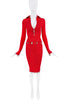 Schiaparelli Red Silver Charm Ribbed Collar Bodycon Top Skirt Set