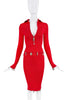 Schiaparelli Red Silver Charm Ribbed Collar Bodycon Top Skirt Set