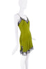 Burberry Green Silk Satin Black Lace Slit Slip Dress