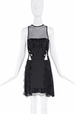 Versace Black Mesh Lace Embellished Cut Out Logo Pins Mini Dress