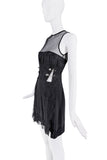 Versace Black Mesh Lace Embellished Cut Out Logo Pins Mini Dress