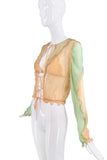 Fendi Orange Green Sheer Ruffle Tie Blouse & Bra Set
