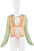 Fendi Orange Green Sheer Ruffle Tie Blouse & Bra Set