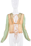 Fendi Orange Green Sheer Ruffle Tie Blouse & Bra Set