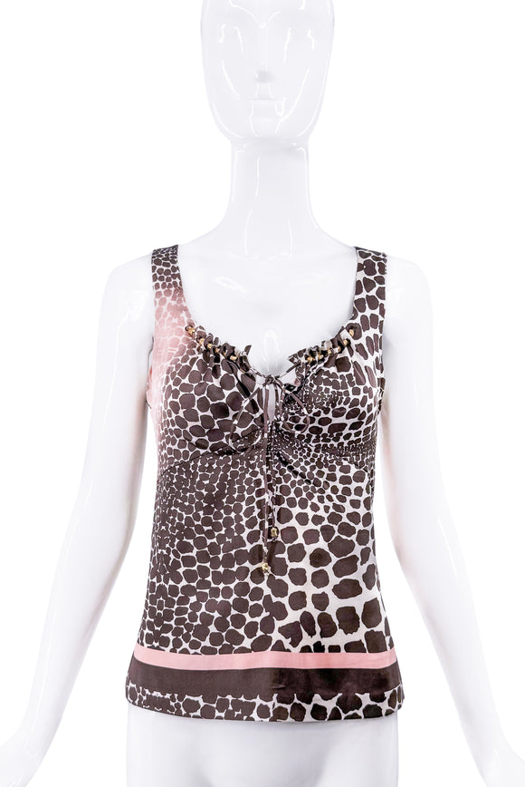Roberto Cavalli Pink & Brown Giraffe Print Top 2003/2004