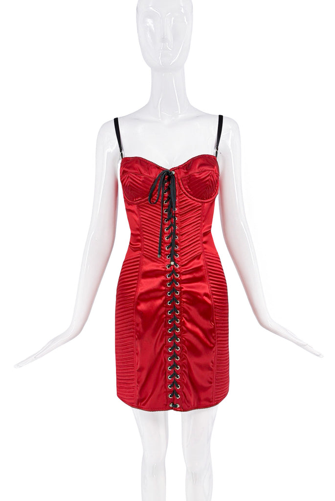 Dolce & Gabbana Red Silk Satin Lace Bodycon Bustier Mini Dress