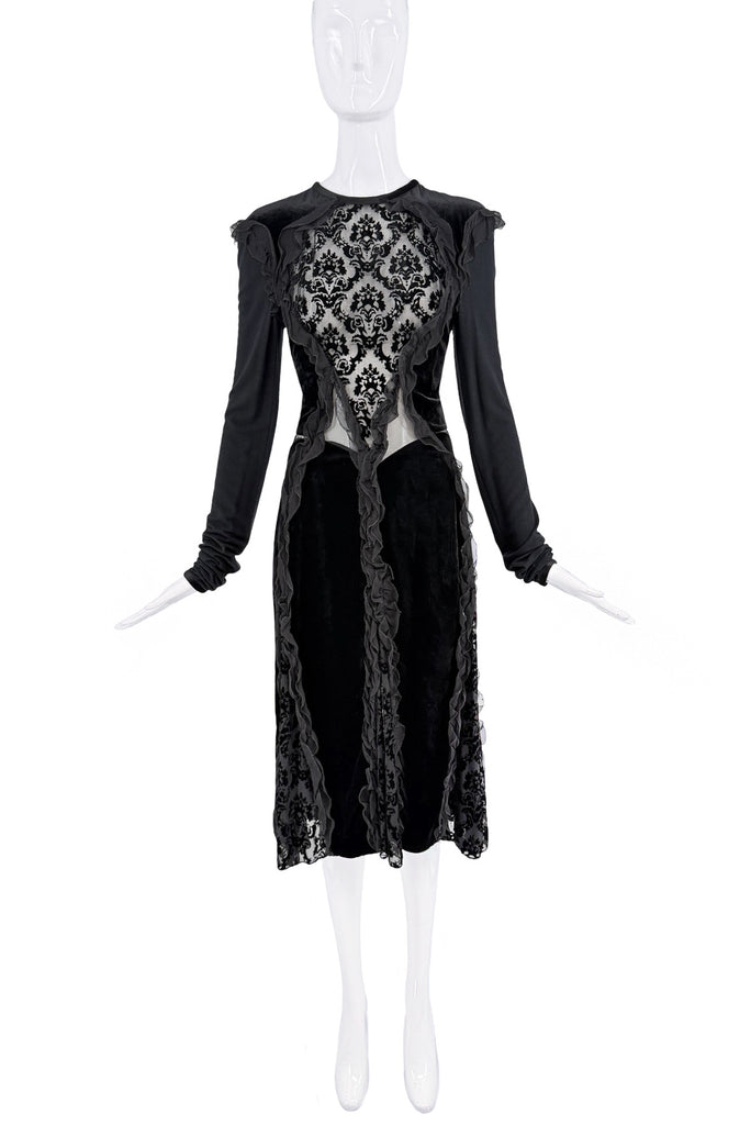 Givenchy Black Velvet Ruffle Sheer Embellished Dress RTW FW2015