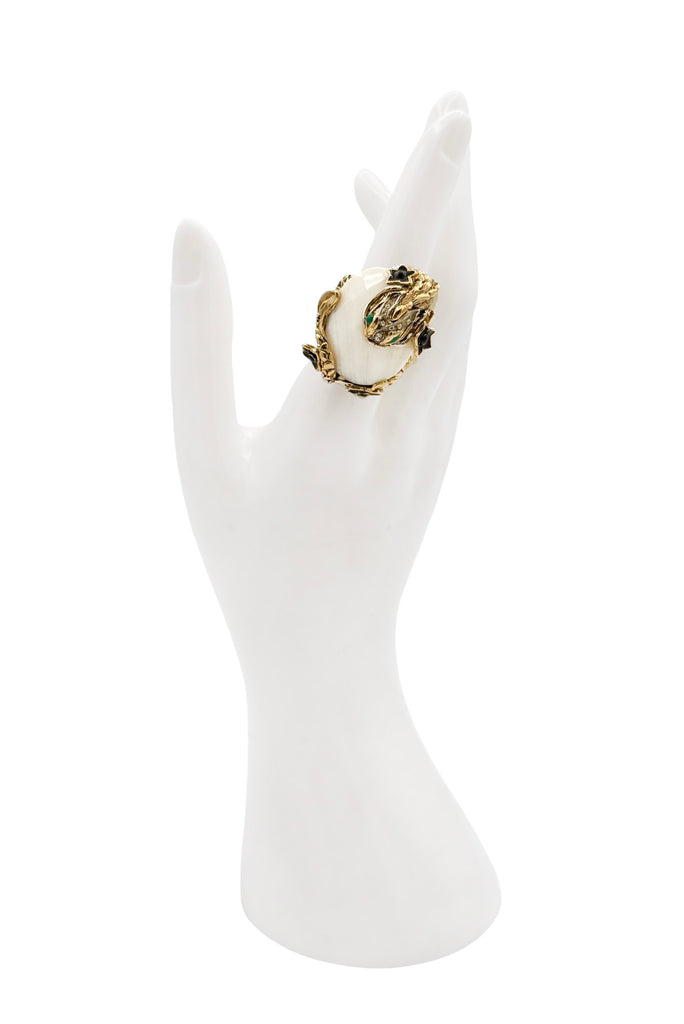 Roberto Cavalli Gold Snake White Semi Precious Stone Statement Ring