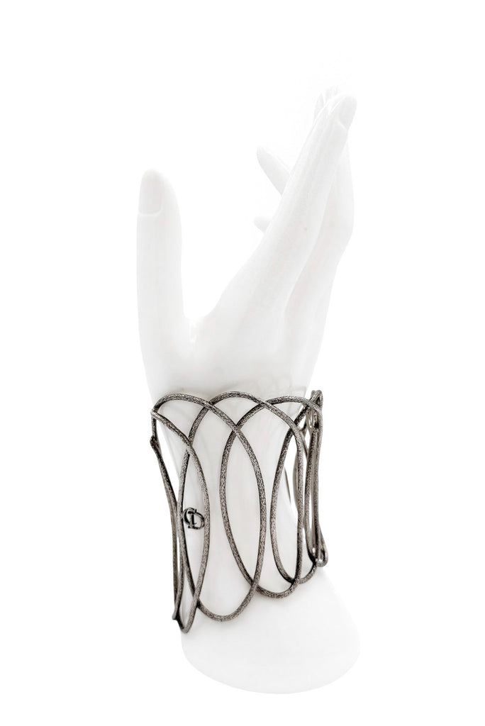 Christan Dior Silver Intersecting bands Cut Out Asymmetric Logo Cuff Bracelet