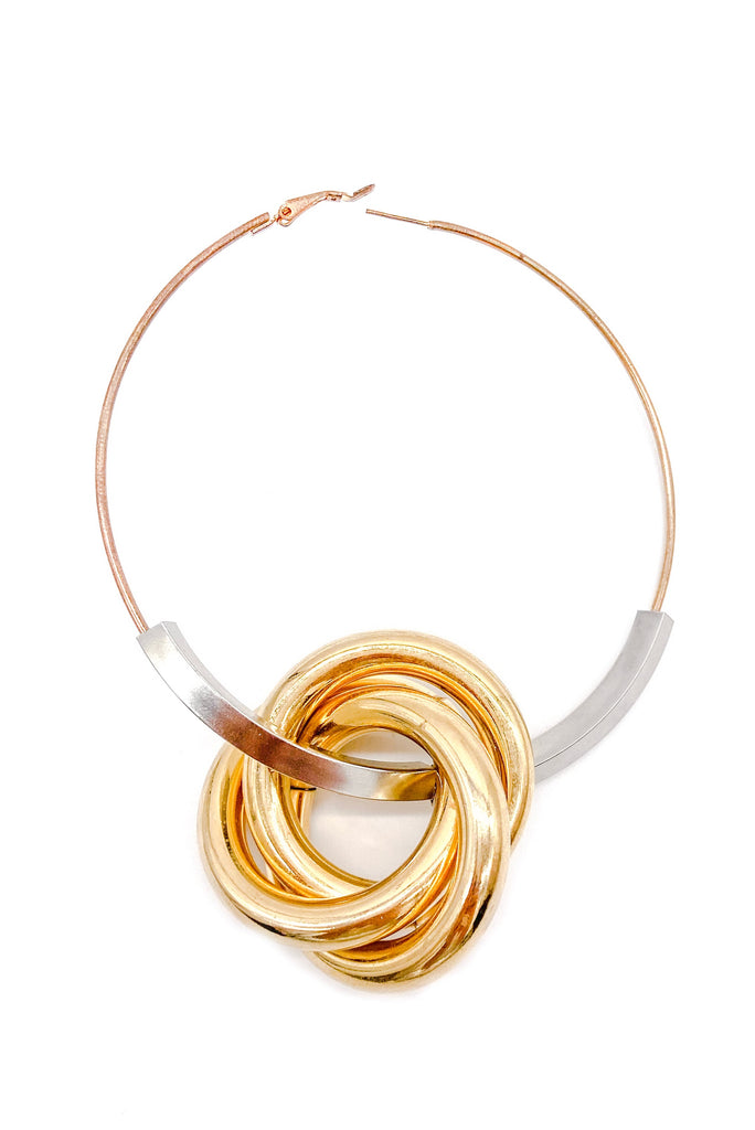 Statement Metallic Hoop Earring with Gold Coiled Ring Detail