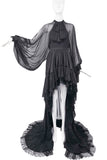 Saint Laurent Black Silk Chiffon Bow Blouse and Lace Ruffle Maxi Skirt Gown Dress Spring 2013