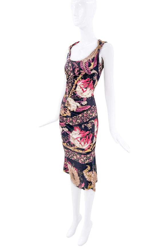 Roberto Cavalli Multi Color Floral Print Midi Dress